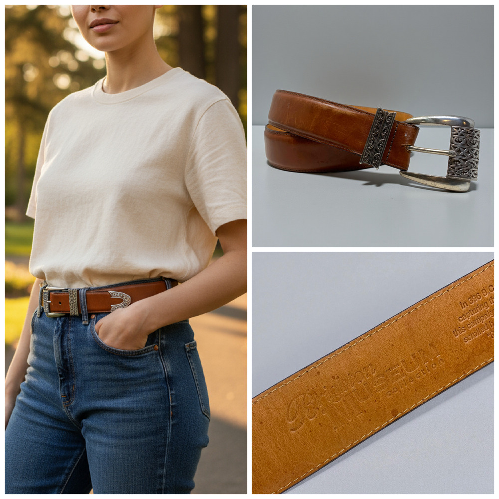 Vintage 1995 Brighton Museum Collection Leather Belt Sz M 43407 Roman Heart